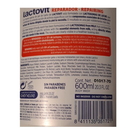 Repairing Body Wash Lactovit Lactourea 20.3 fl. oz. 600ml 2 Bottles - Picture 2 of 3